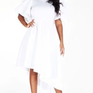 Asymmetric zipper back scuba midi dress